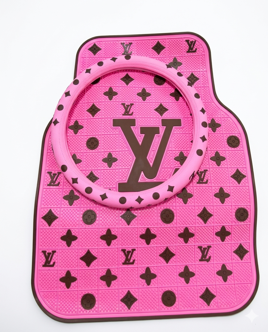 Pink Floor Carpet with Steering Cover Set